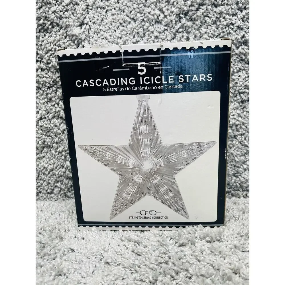Holiday Time 5 Cascading Icicle Stars Transparent Wire Indoor Outdoor Use